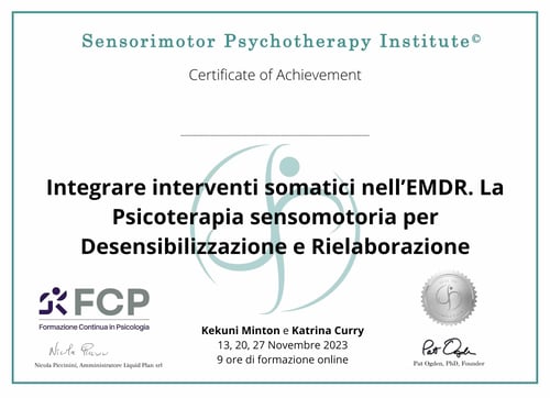 Certificato Sensorimotor Psychotherapy Institute EMDR