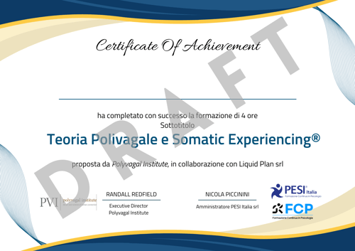 Certificato Teoria Polivagale e Somatic Experiencing